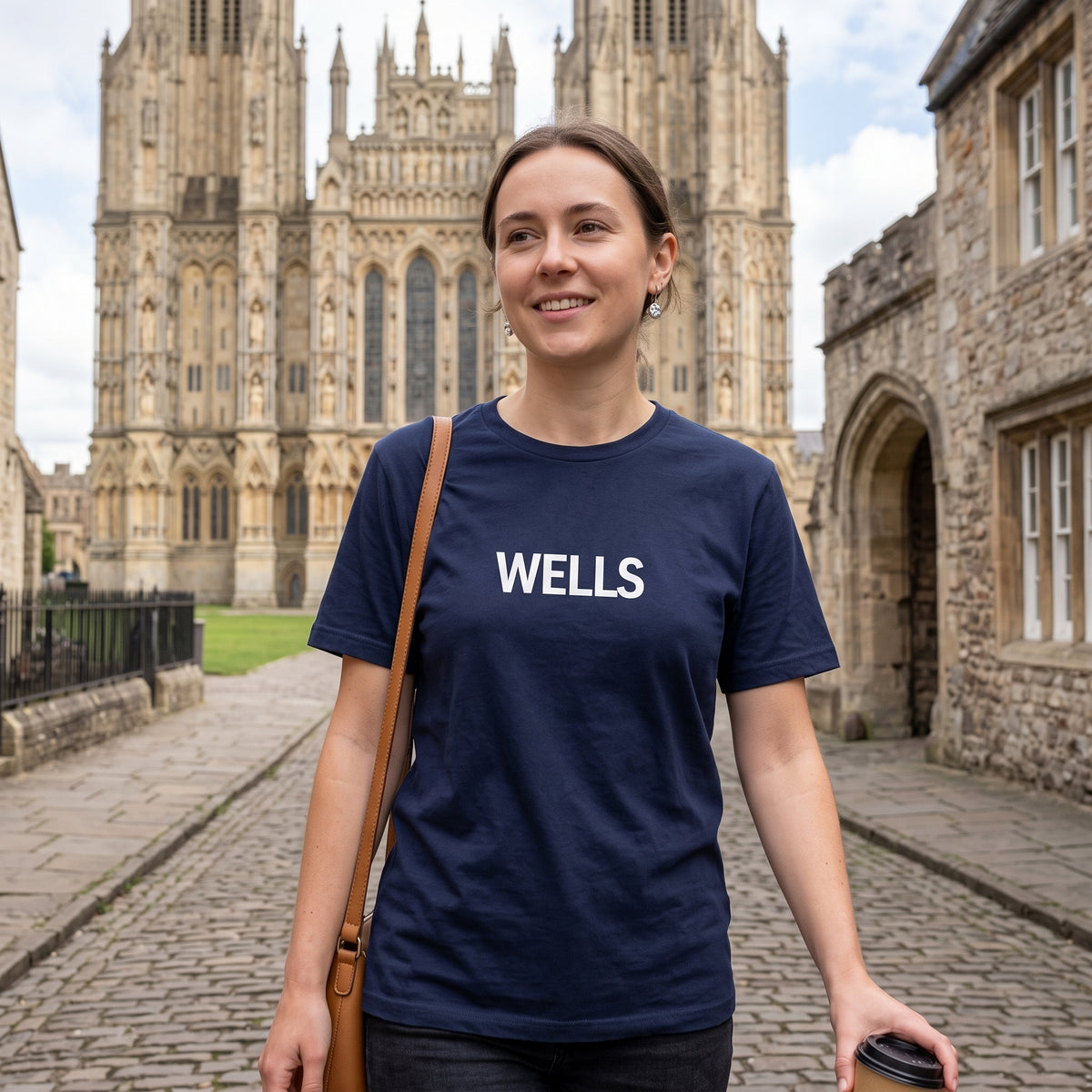 Your Town Merch — Wells Navy Tee lifestyle