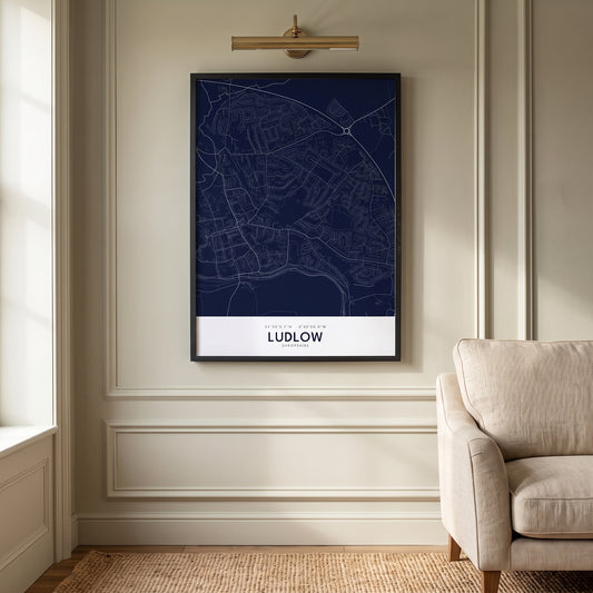 Ludlow — Framed Map Print (Navy)