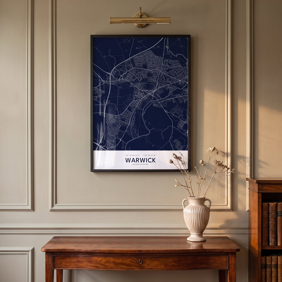 Your Town Merch — Warwick Framed Map Print (Navy) lifestyle
