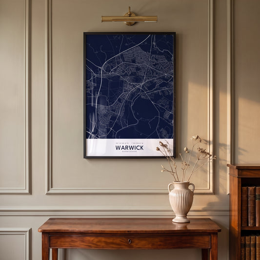 Your Town Merch — Warwick Framed Map Print (Navy) lifestyle