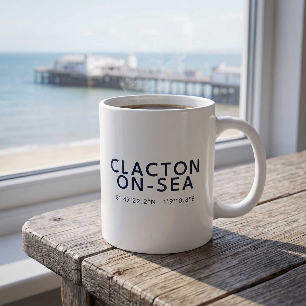 Your Town Merch — Clacton-on-Sea Coordinates Ceramic Mug lifestyle