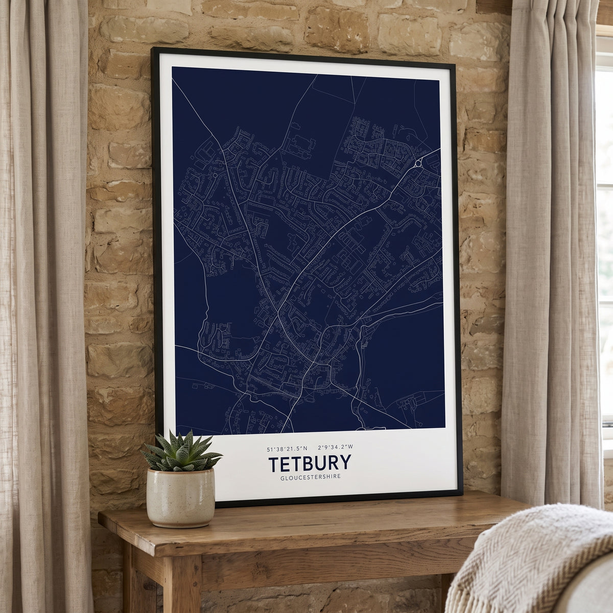 Your Town Merch — Tetbury Framed Map Print (Navy) lifestyle