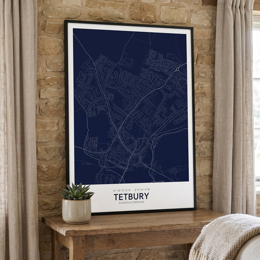 Your Town Merch — Tetbury Framed Map Print (Navy) lifestyle