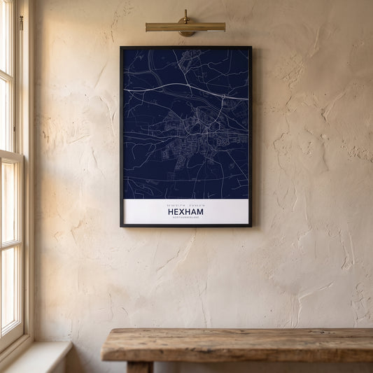Hexham — Framed Map Print (Navy)