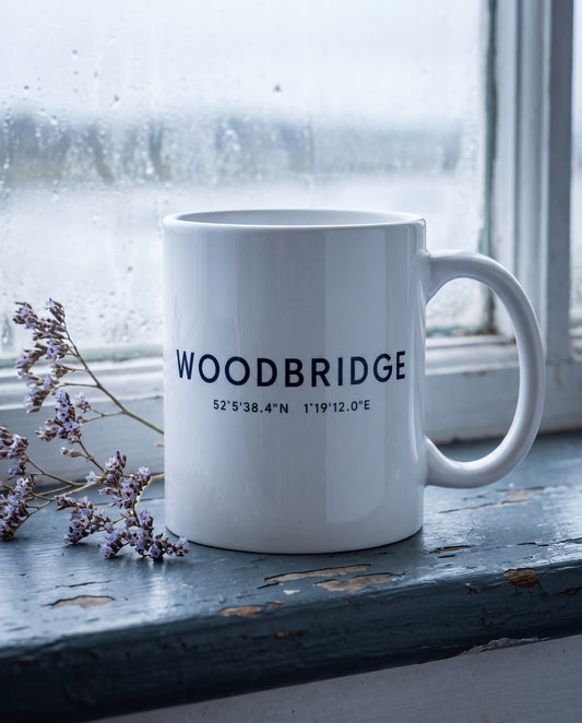 Your Town Merch — Woodbridge Coordinates Ceramic Mug lifestyle