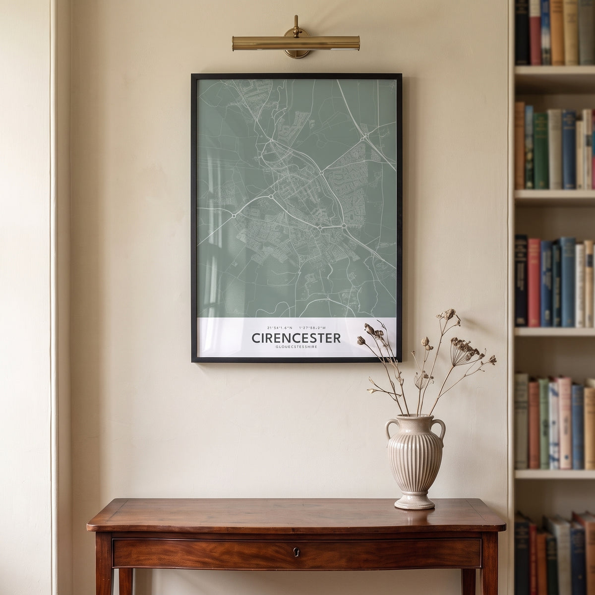 Your Town Merch — Cirencester Framed Map Print (Sage) lifestyle