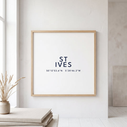St Ives — Coordinates Print (White)