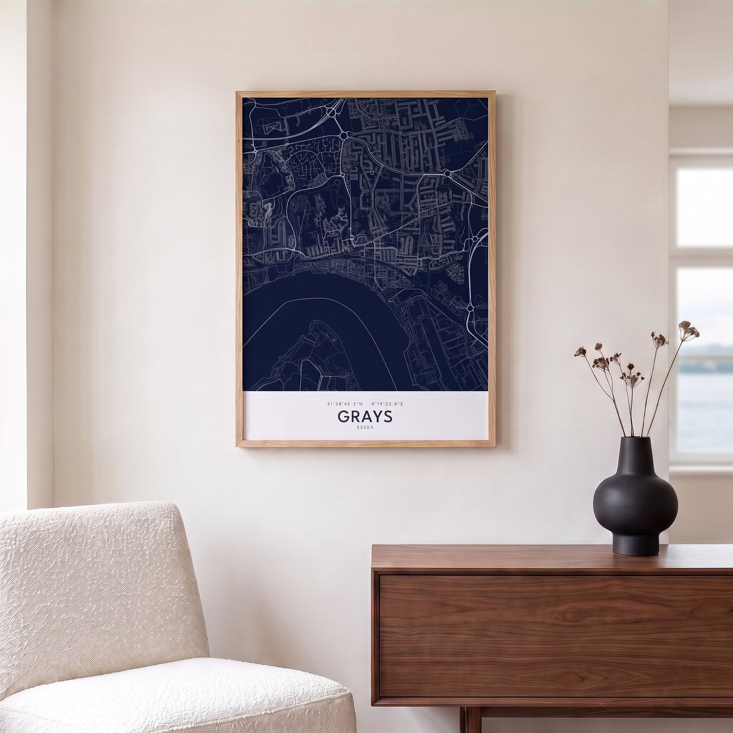 Grays — Framed Map Print (Navy)