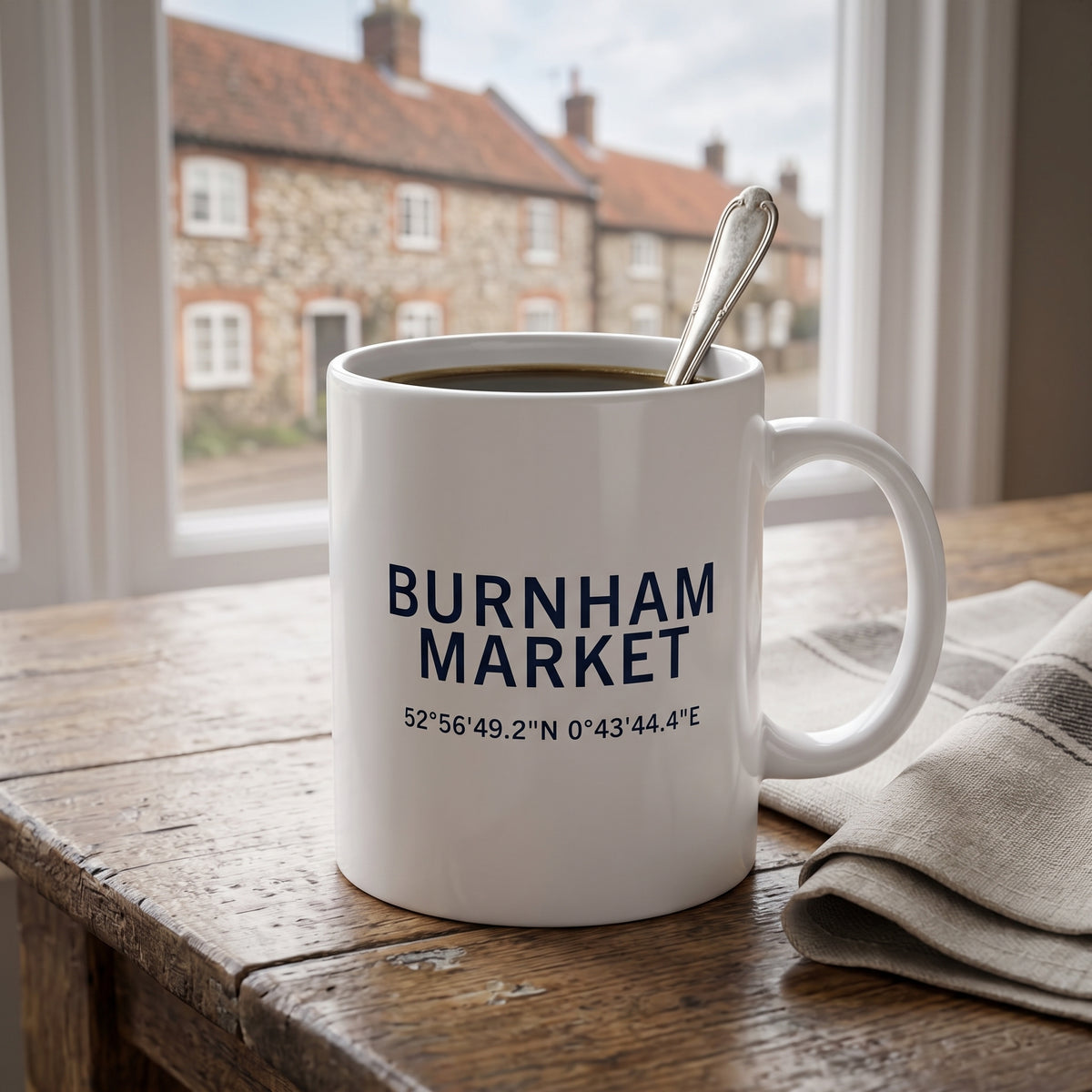Your Town Merch — Burnham Market Coordinates Ceramic Mug lifestyle