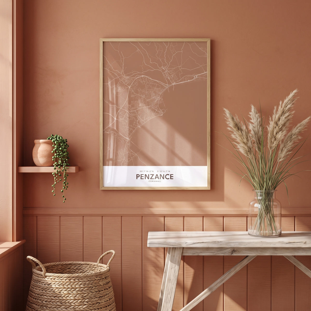 Your Town Merch — Penzance Framed Map Print (Terracotta) lifestyle