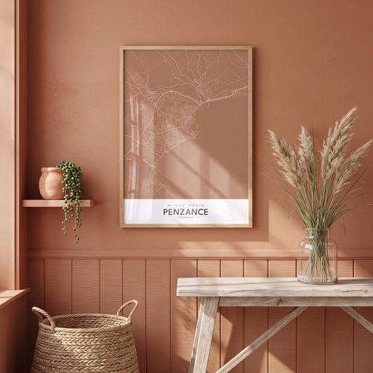 Your Town Merch — Penzance Framed Map Print (Terracotta) lifestyle