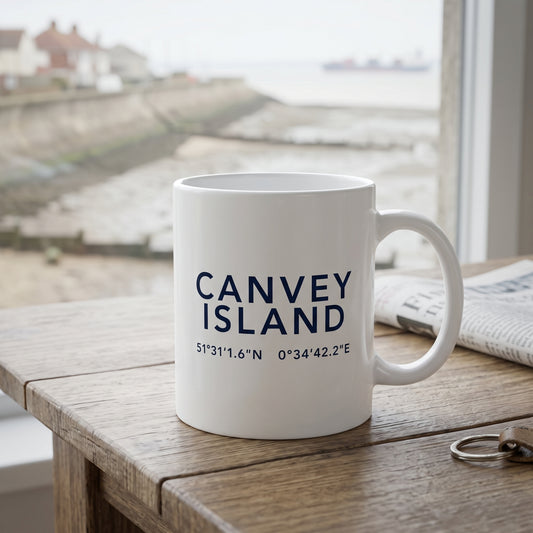 Your Town Merch — Canvey Island Coordinates Ceramic Mug lifestyle