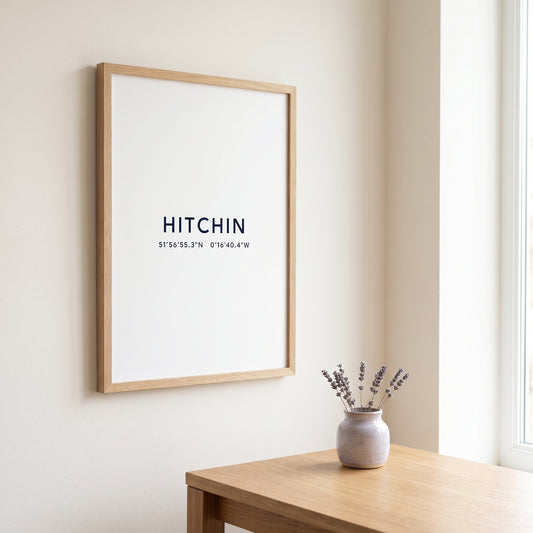 Your Town Merch — Hitchin Coordinates Print (White) lifestyle