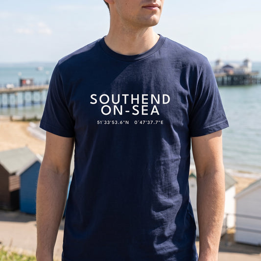 Southend-on-Sea — Coordinates Navy Tee