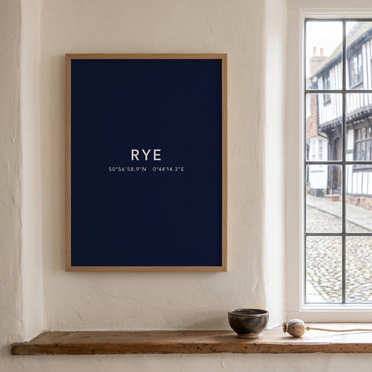 Rye — Framed Coordinates Print (Navy)
