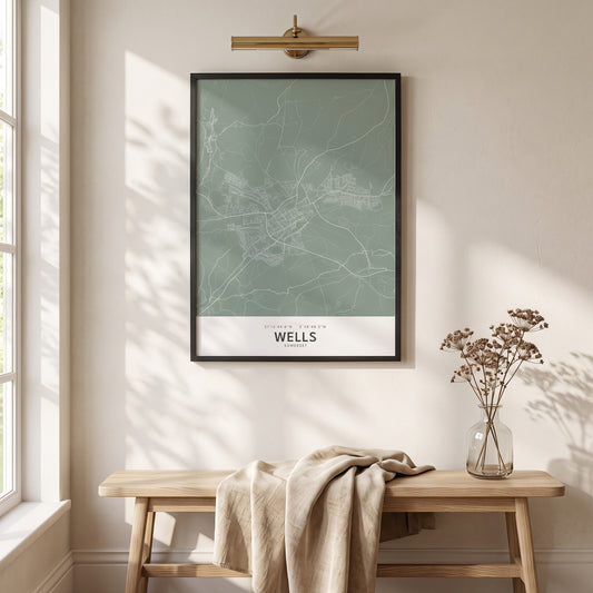 Your Town Merch — Wells Framed Map Print (Sage) lifestyle