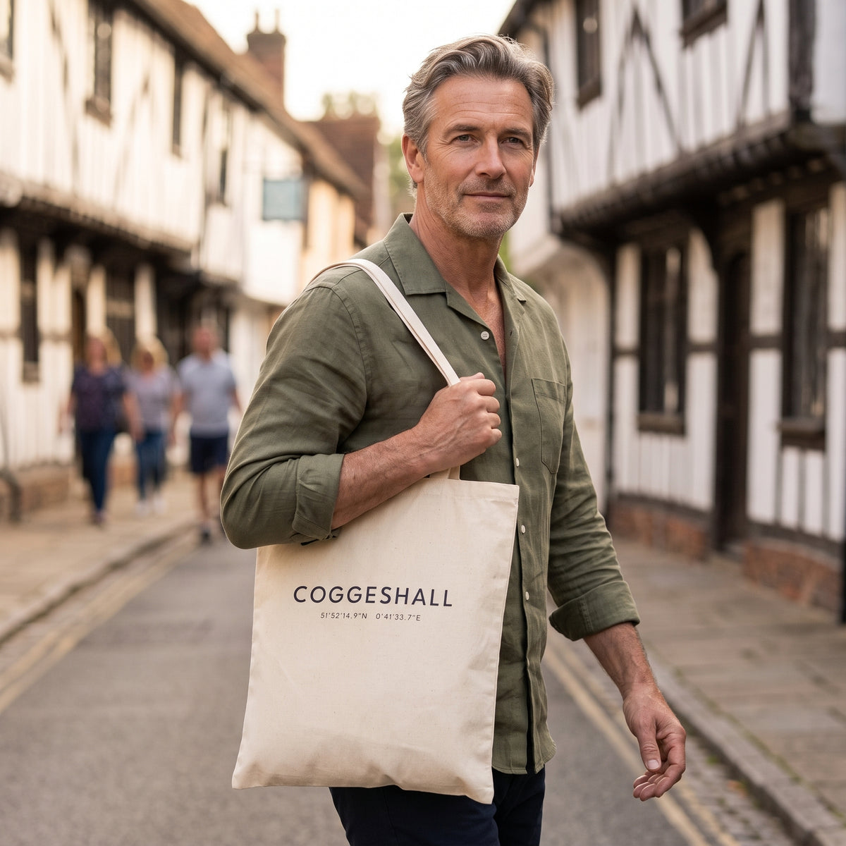 Your Town Merch — Coggeshall Coordinates Natural Tote lifestyle