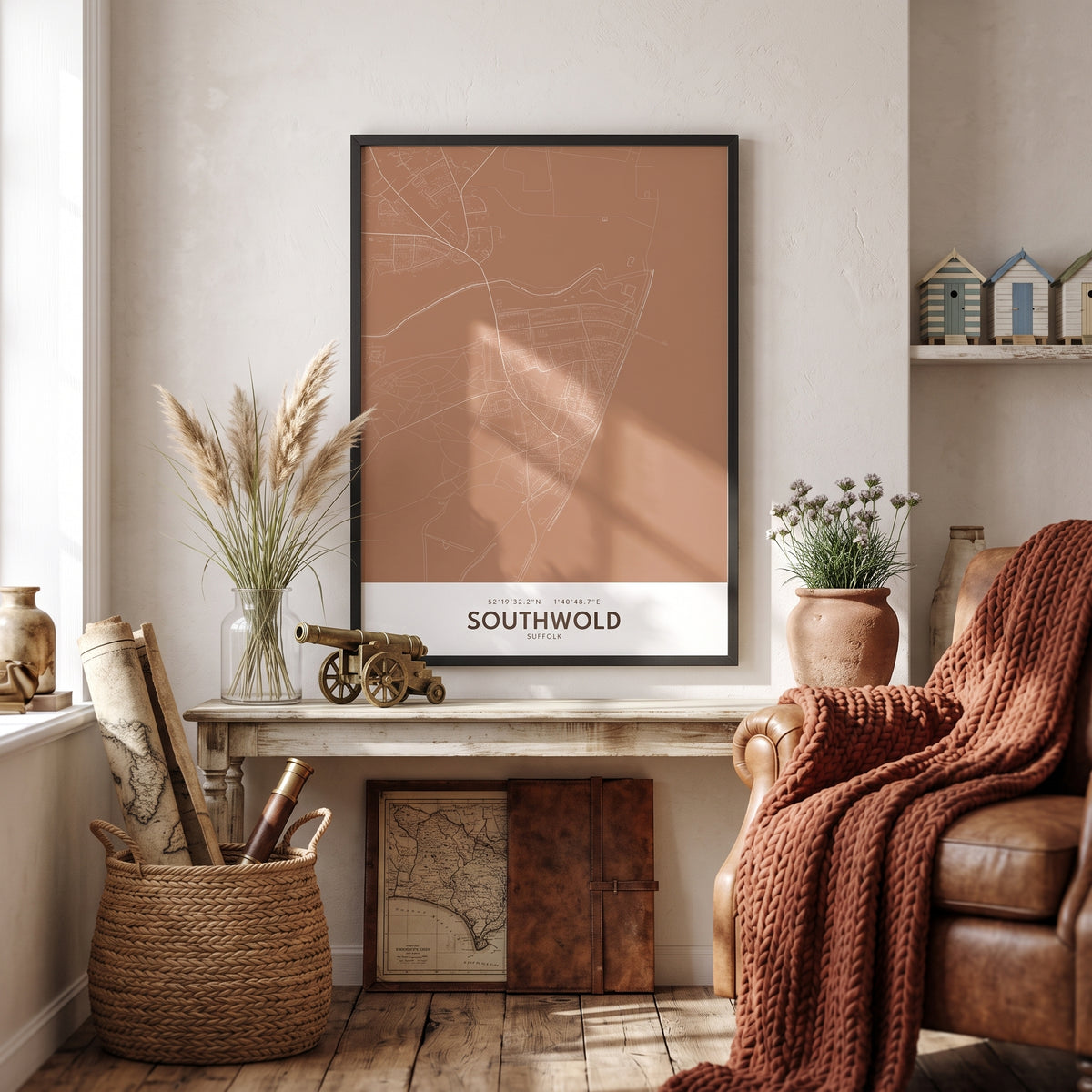 Your Town Merch — Southwold Framed Map Print (Terracotta) lifestyle
