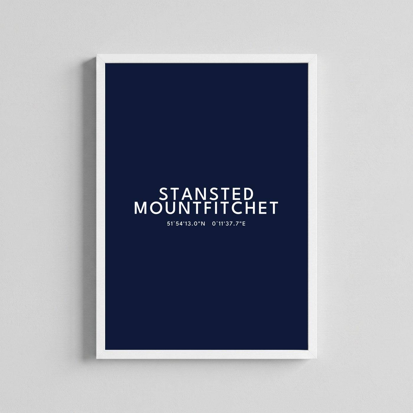 Stansted Mountfitchet — Framed Coordinates Print (Navy)