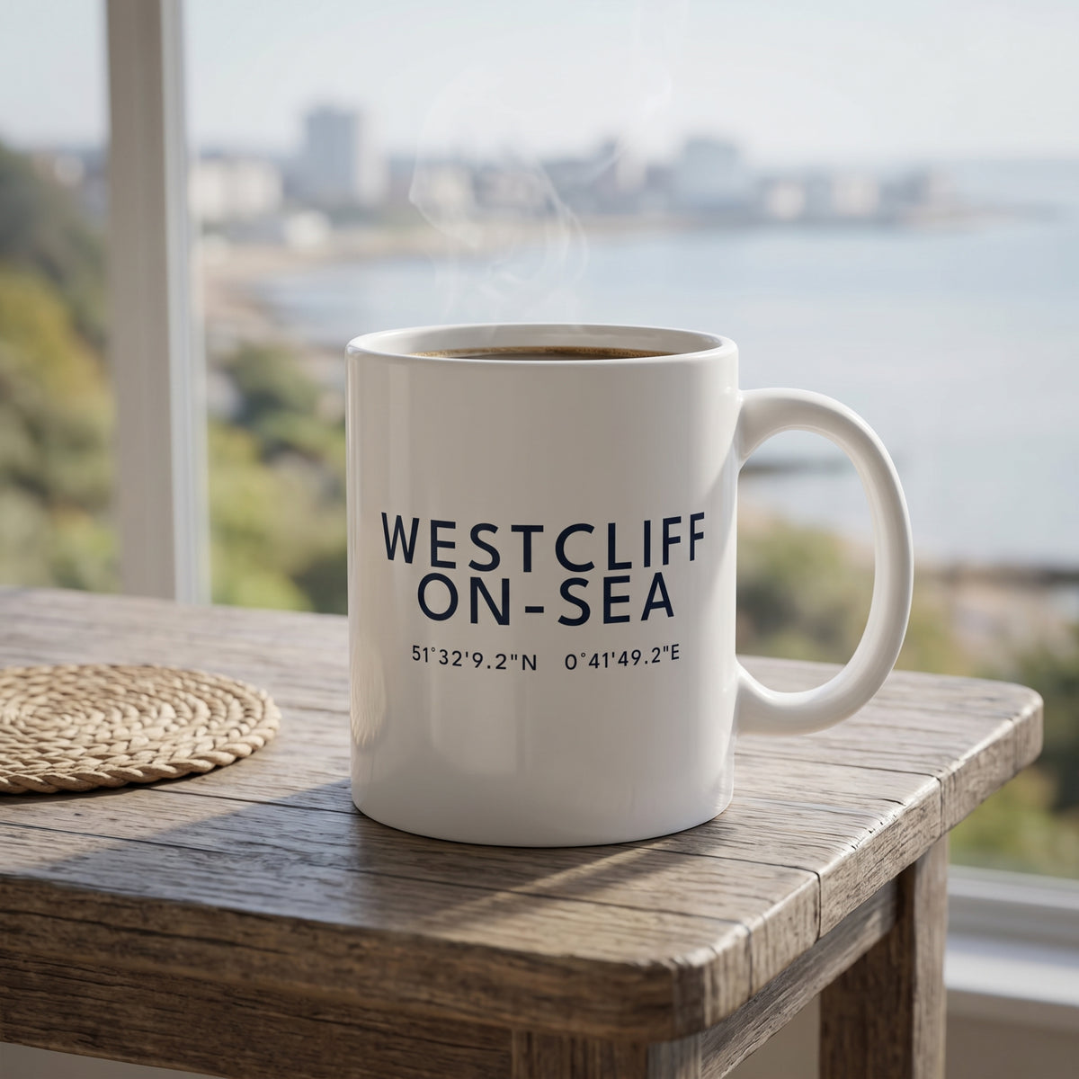 Your Town Merch — Westcliff-on-Sea Coordinates Ceramic Mug lifestyle