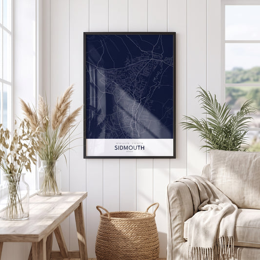 Your Town Merch — Sidmouth Framed Map Print (Navy) lifestyle