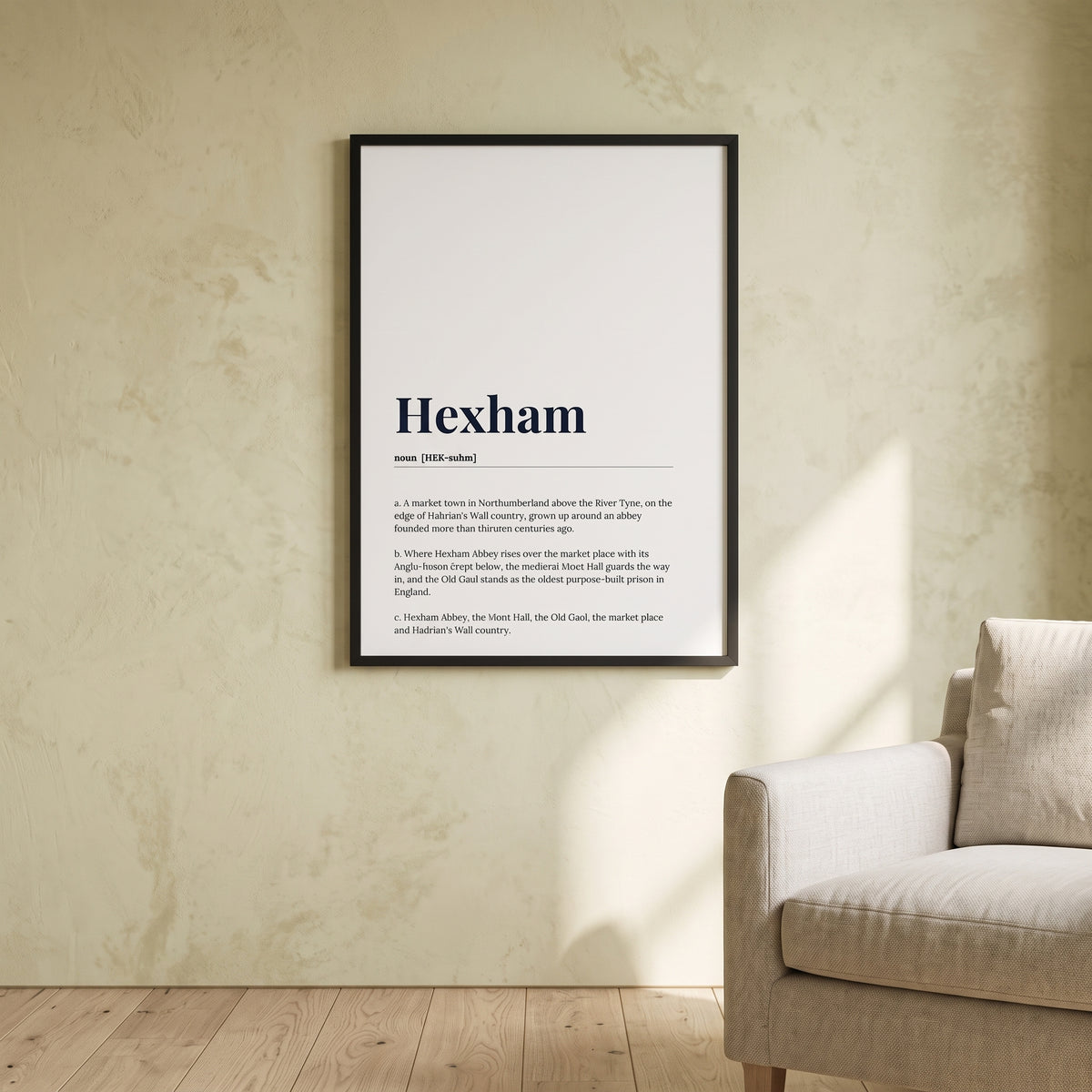 Your Town Merch — Hexham Framed Dictionary Print lifestyle