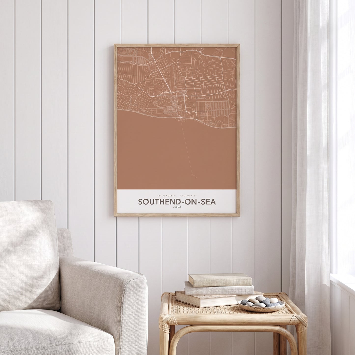 Southend-on-Sea — Framed Map Print (Terracotta)