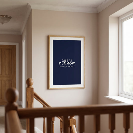Great Dunmow coordinates print lifestyle — Your Town Merch