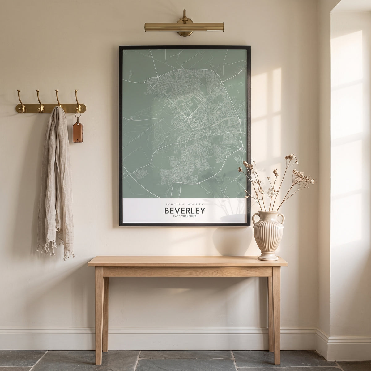 Your Town Merch — Beverley Framed Map Print (Sage) lifestyle