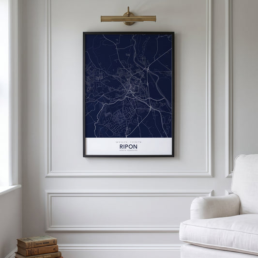 Your Town Merch — Ripon Framed Map Print (Navy) lifestyle