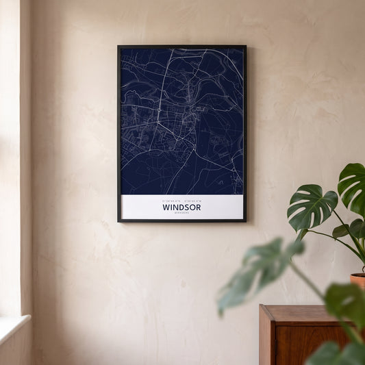 Your Town Merch — Windsor Framed Map Print (Navy) lifestyle