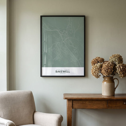 Bakewell — Framed Map Print (Sage)
