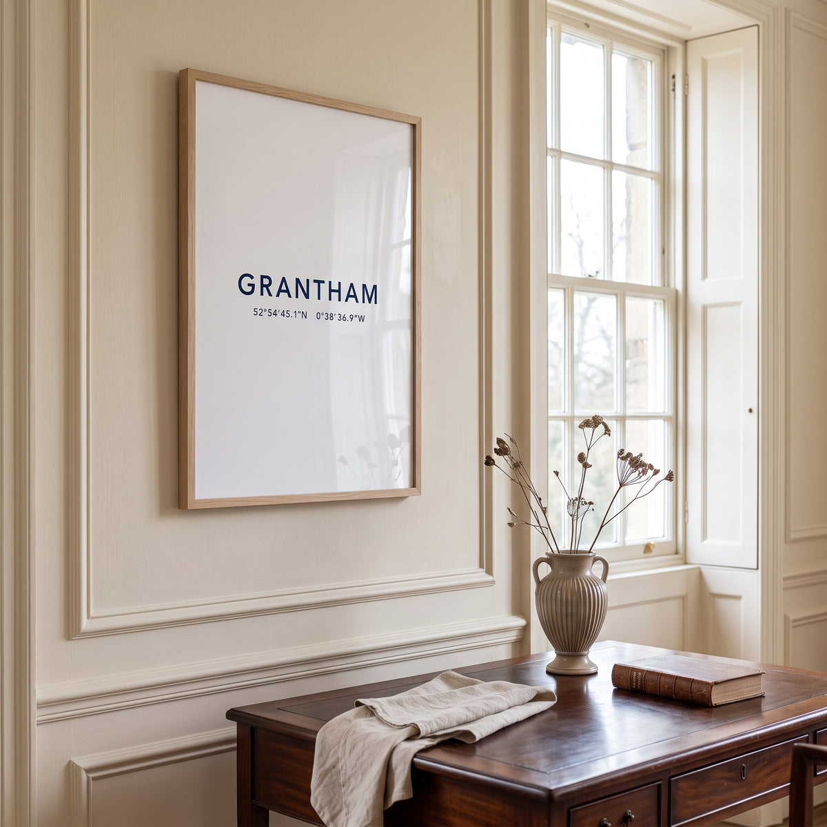 Your Town Merch — Grantham Framed Coordinates Print lifestyle
