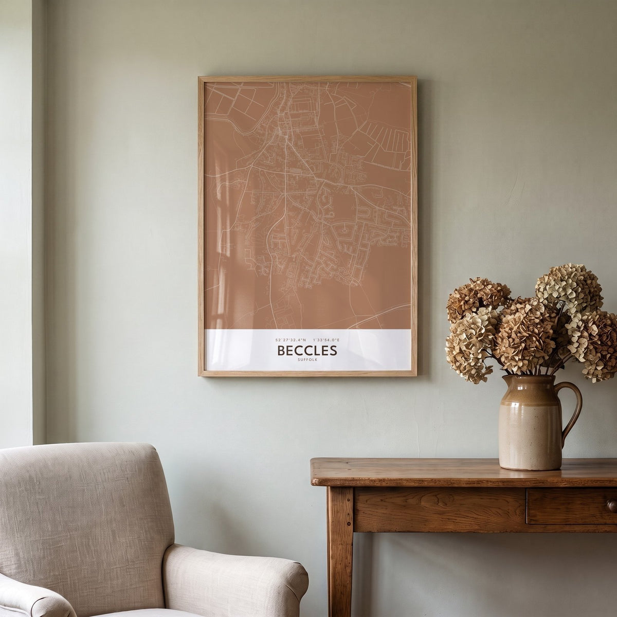 Beccles — Framed Map Print (Terracotta)