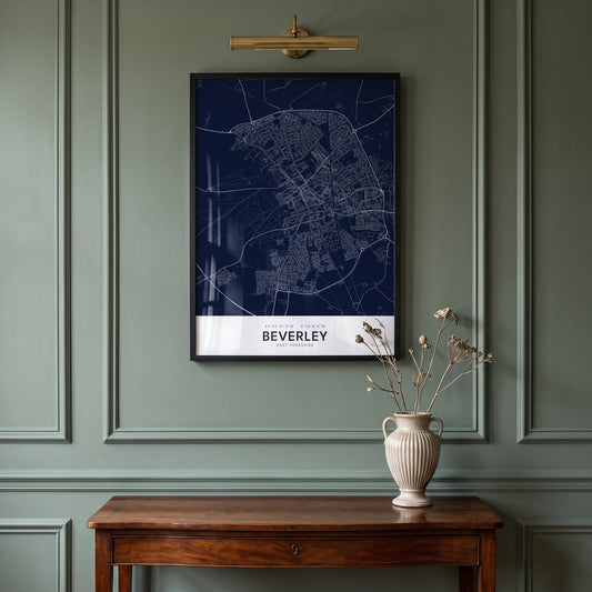 Beverley — Framed Map Print (Navy)