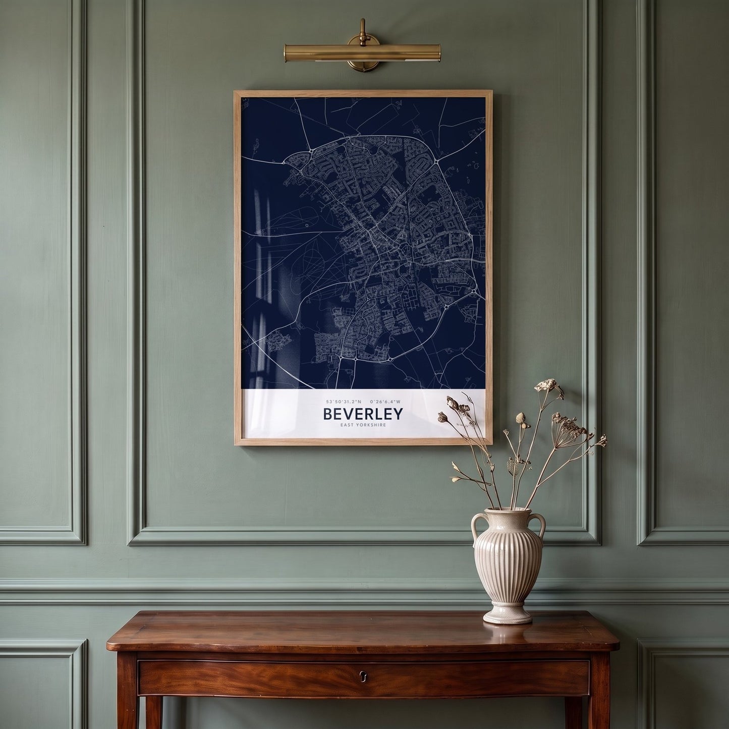 Beverley — Framed Map Print (Navy)