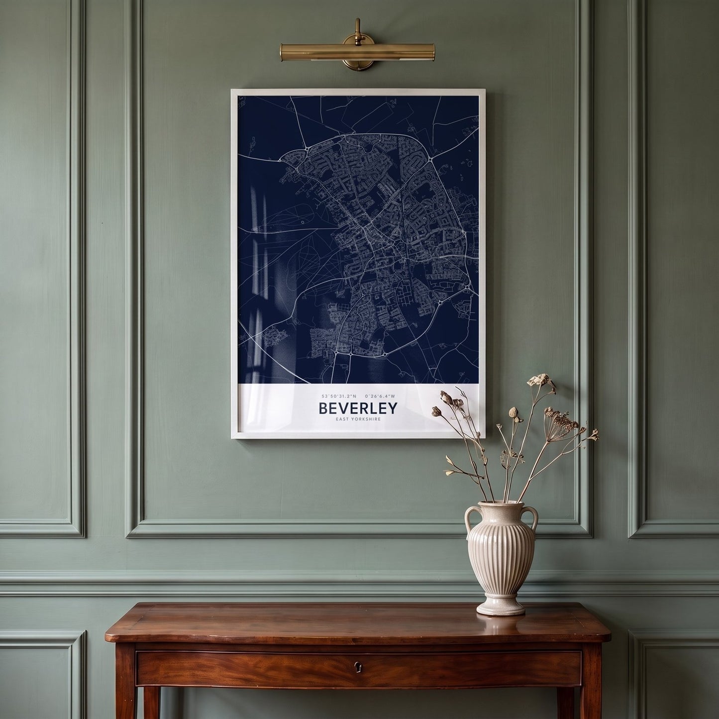 Beverley — Framed Map Print (Navy)