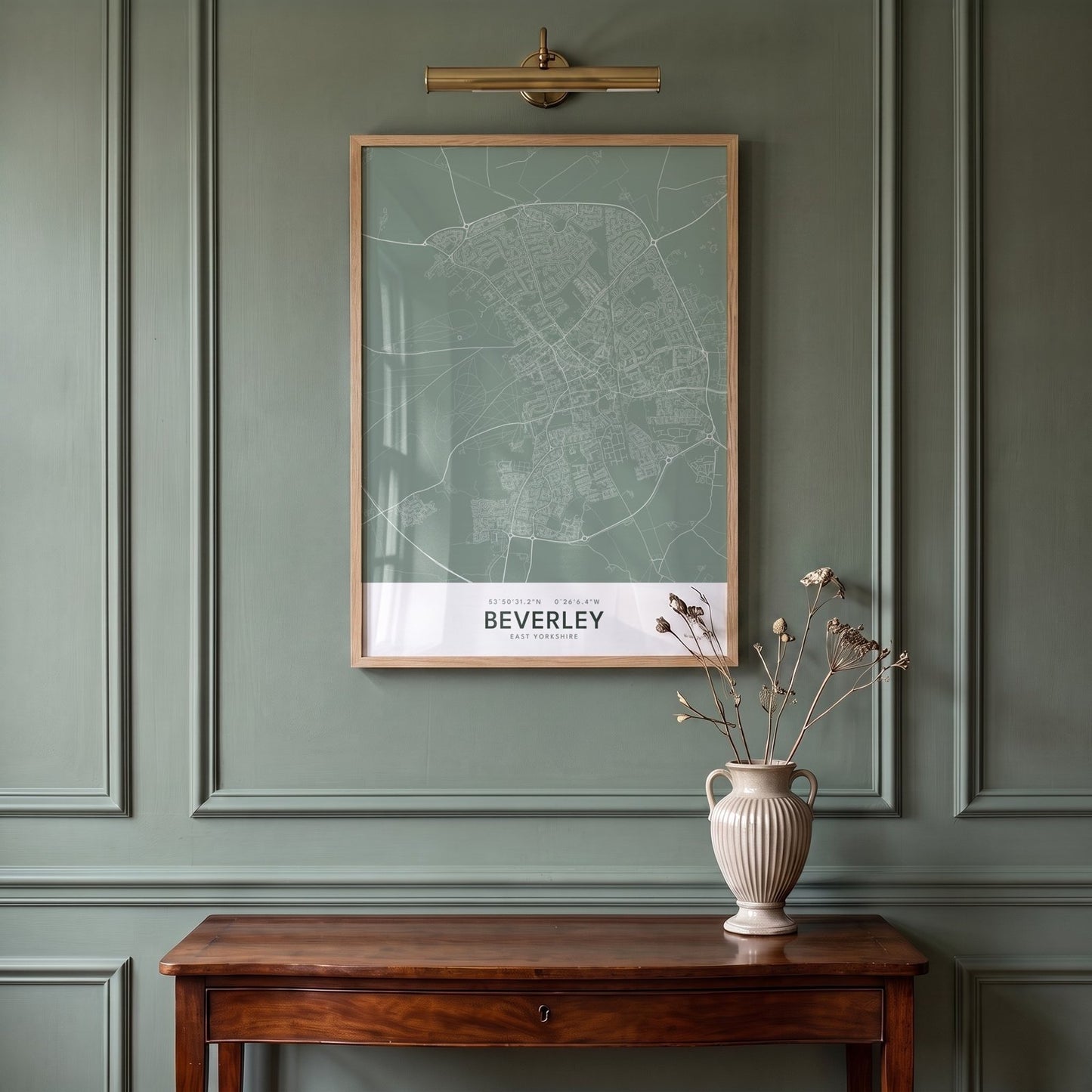 Beverley — Framed Map Print (Sage)