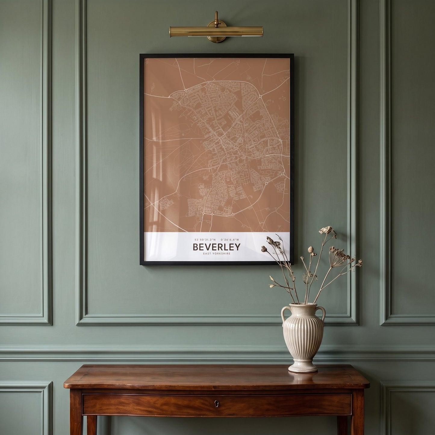 Beverley — Framed Map Print (Terracotta)