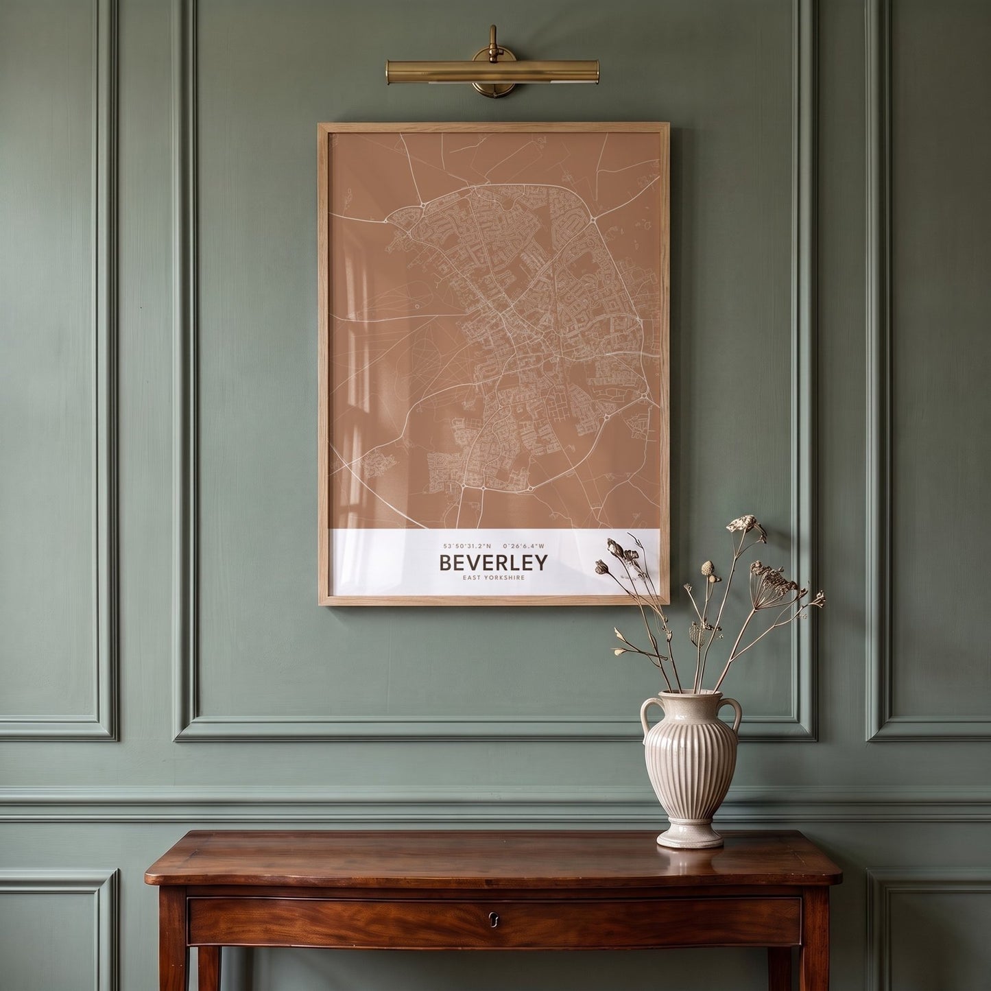 Beverley — Framed Map Print (Terracotta)