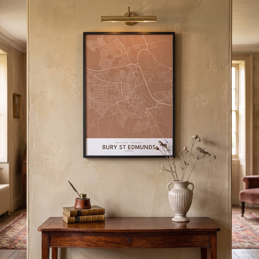 Your Town Merch — Bury St Edmunds Framed Map Print (Terracotta) lifestyle