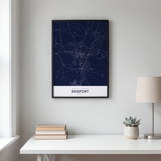 Bridport — Framed Map Print (Navy)