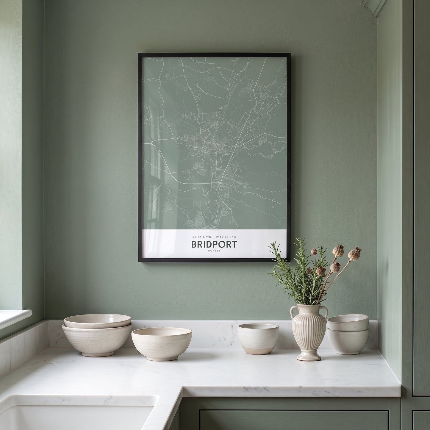 Bridport — Framed Map Print (Sage)