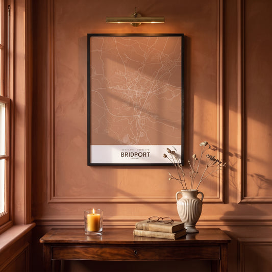 Bridport — Framed Map Print (Terracotta)