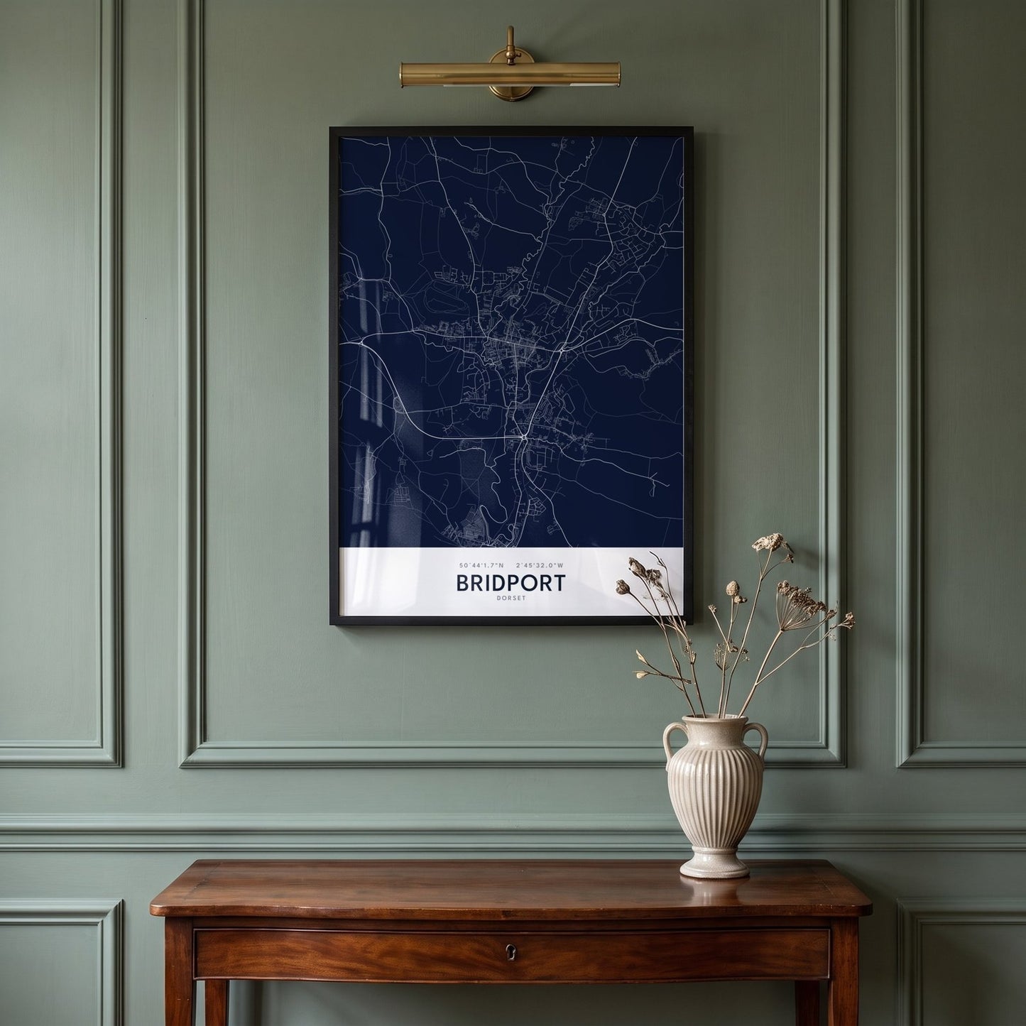 Bridport — Framed Map Print (Navy)