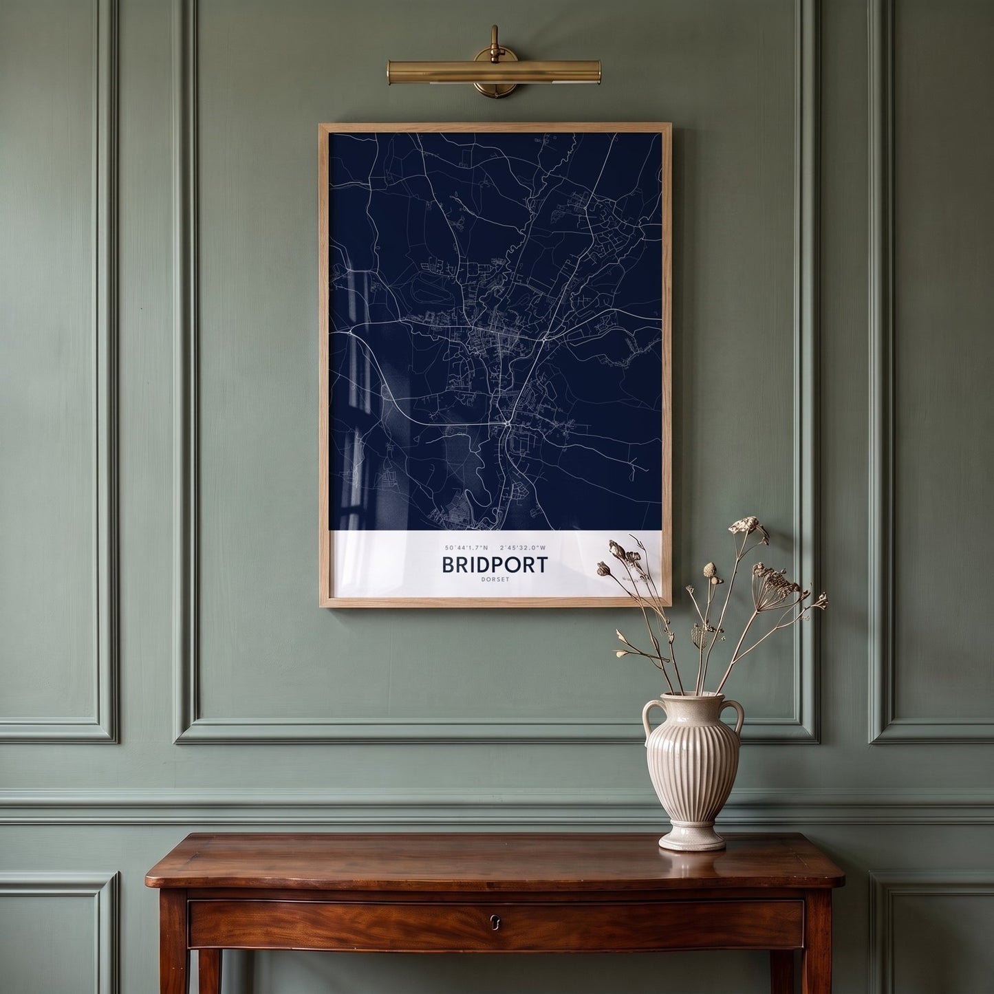 Bridport — Framed Map Print (Navy)