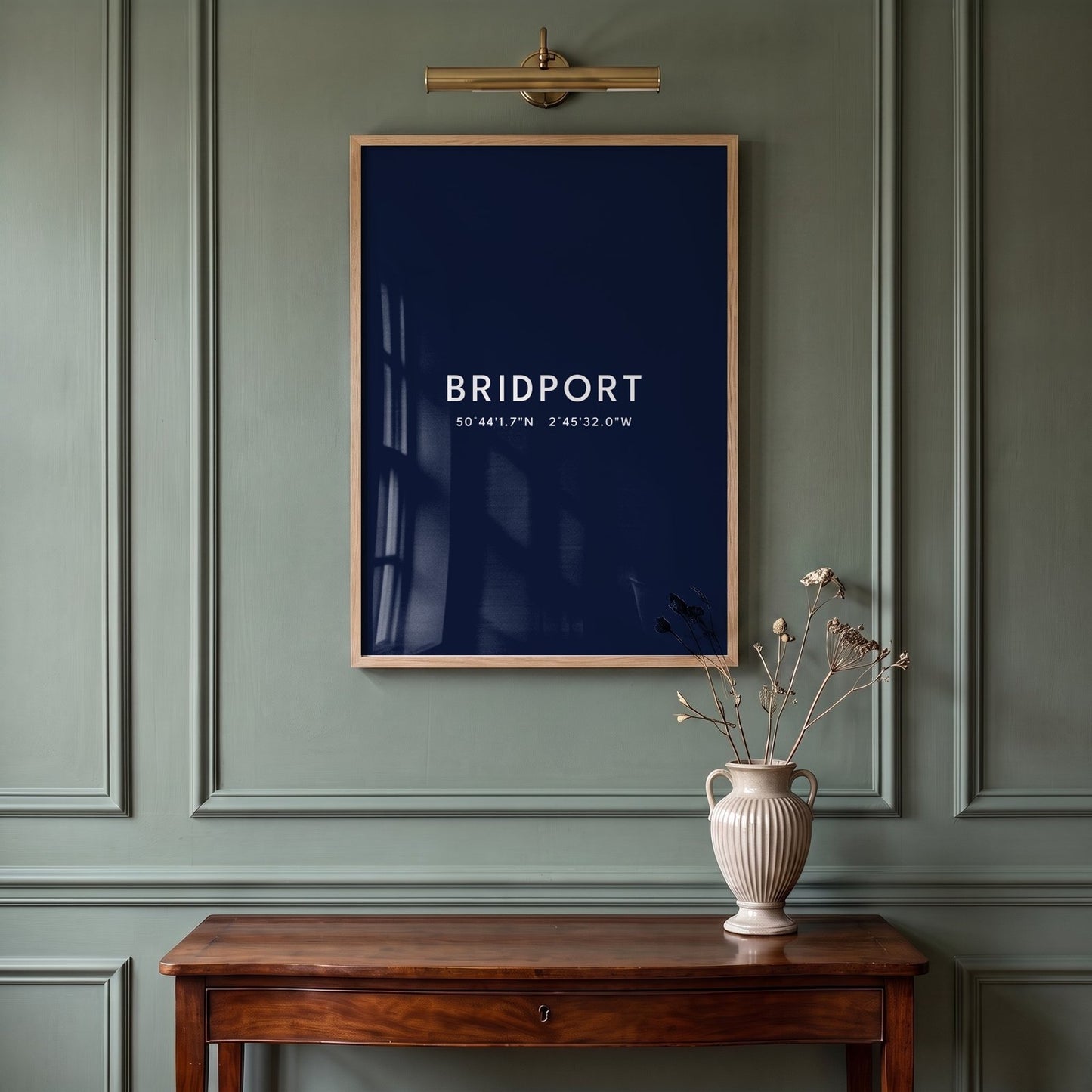 Bridport — Framed Coordinates Print (Navy)