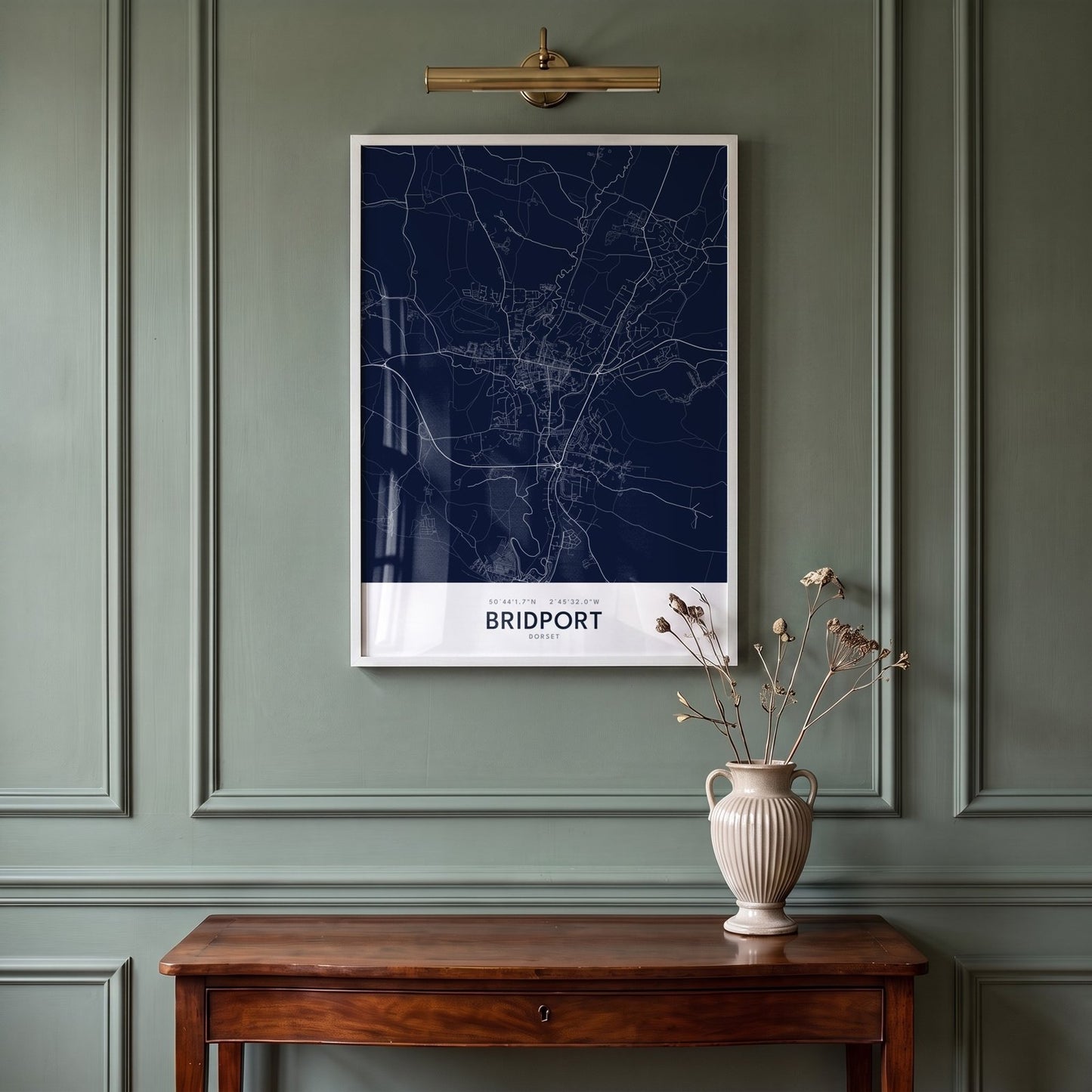 Bridport — Framed Map Print (Navy)