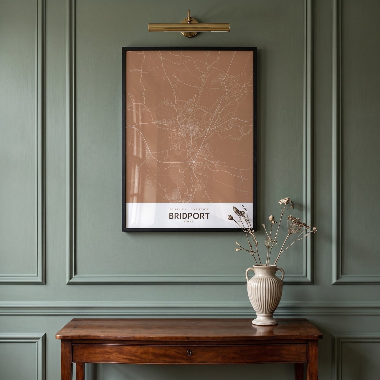 Bridport — Framed Map Print (Terracotta)