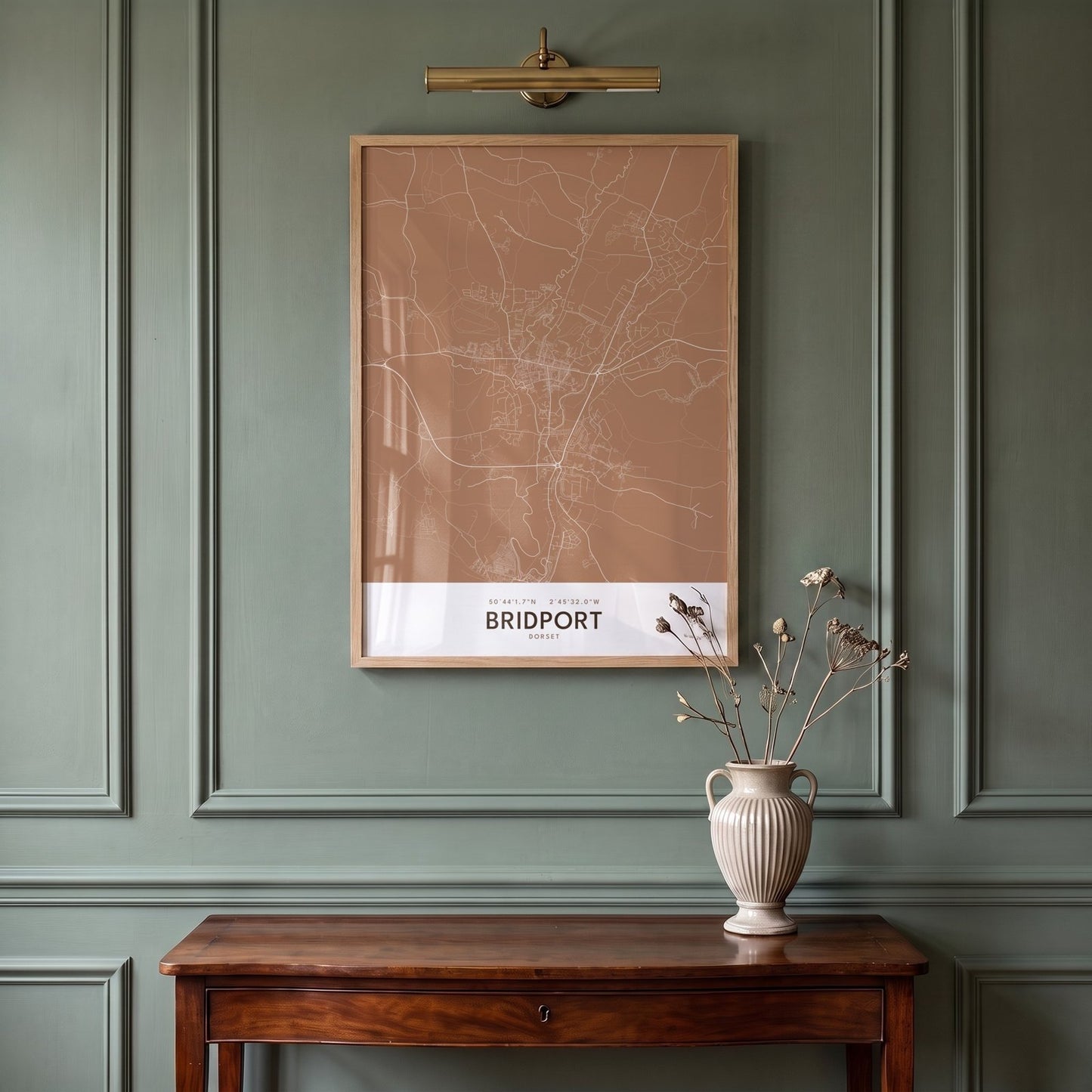 Bridport — Framed Map Print (Terracotta)